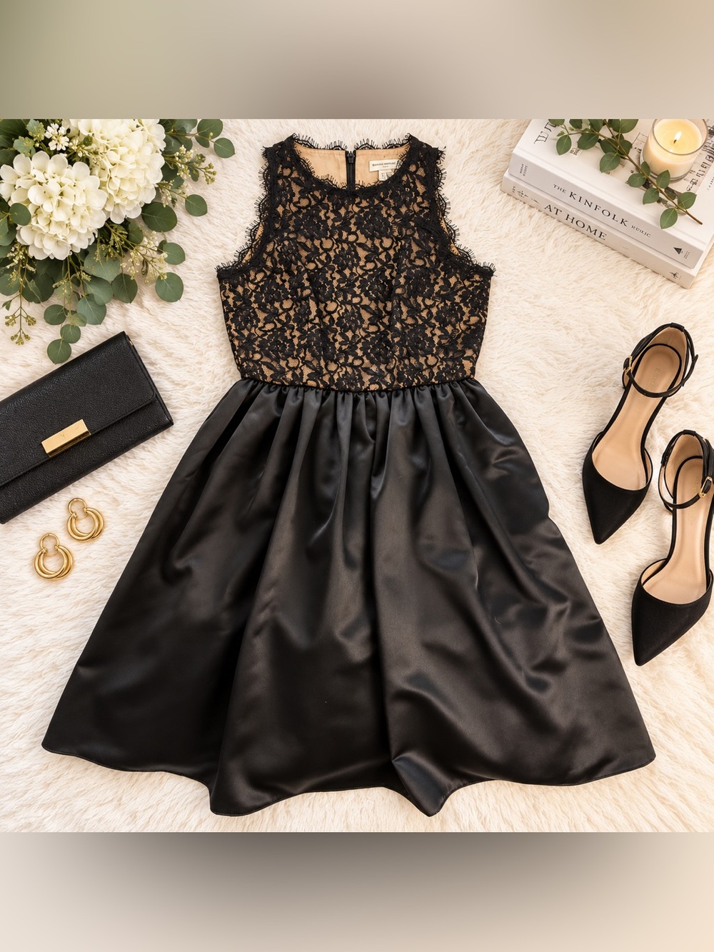 Banana Republic Black Lace Fit & Flare Cocktail Dress Size 4